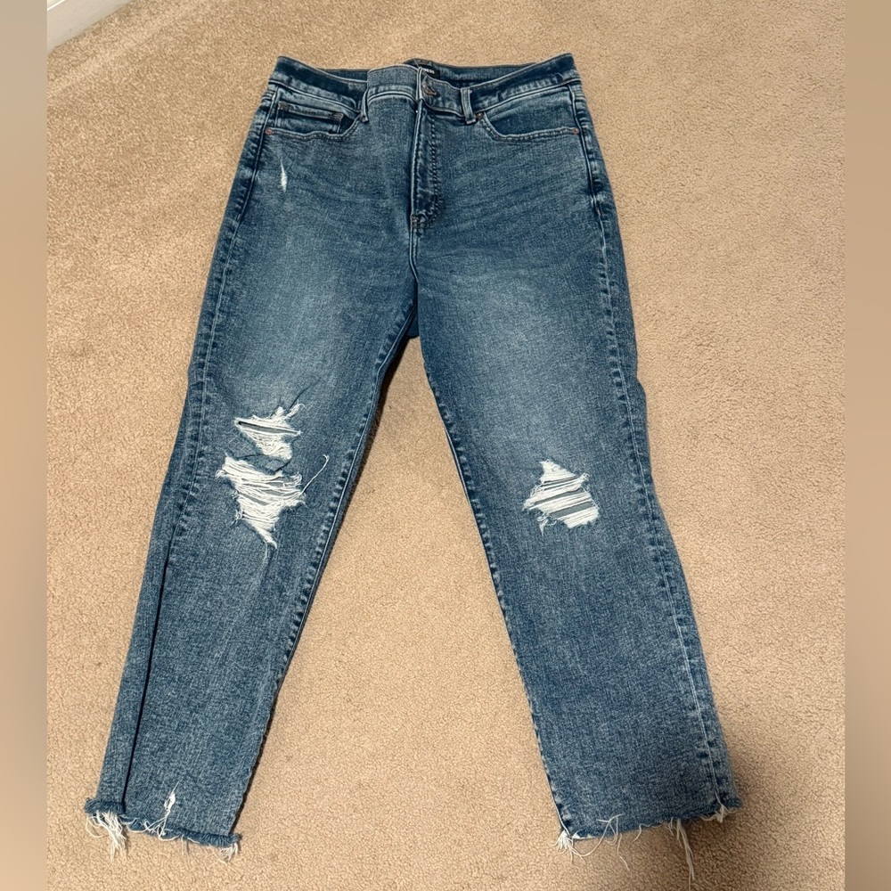 Express Women’s Distressed Ankle Jeans in Medium Blue